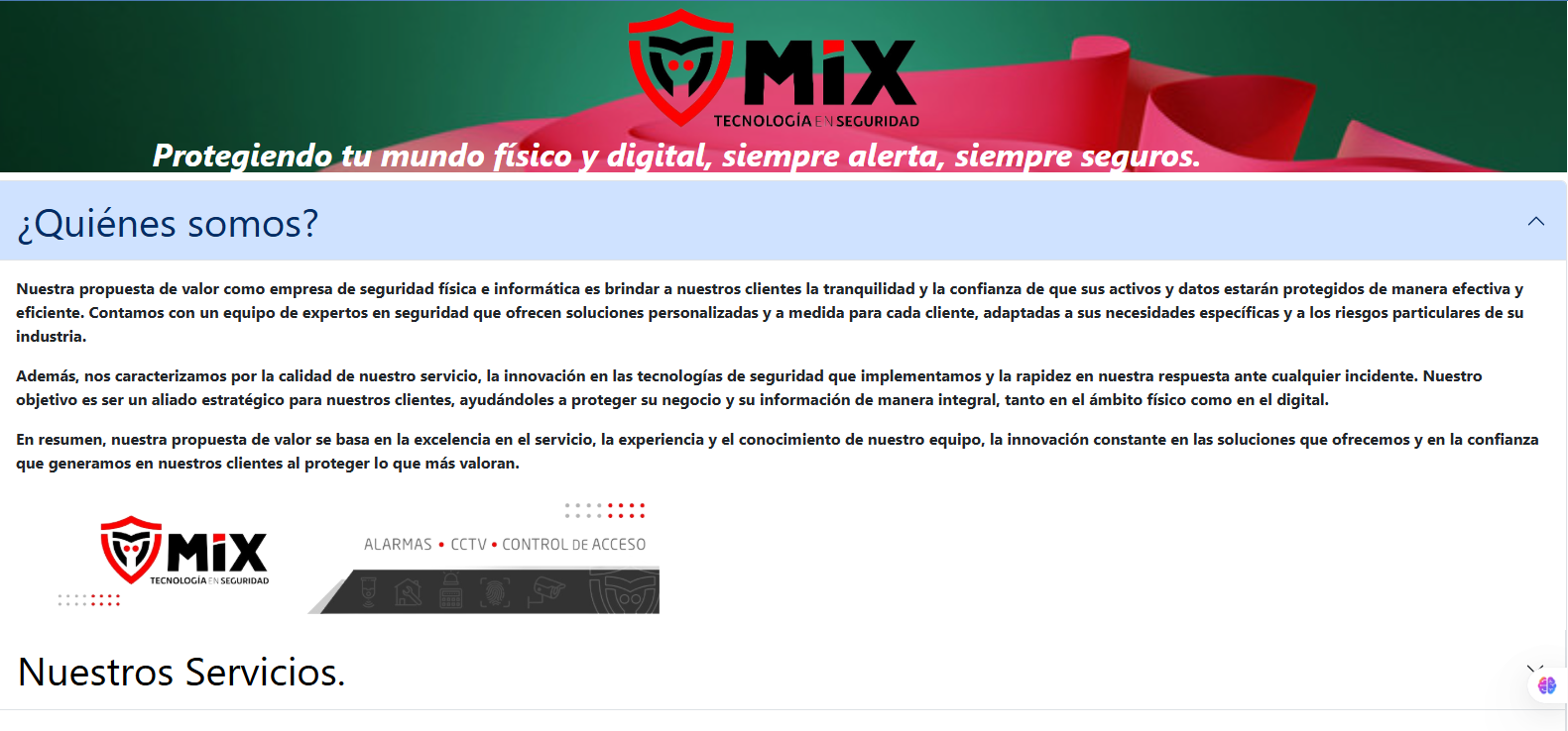 captura de una página web desarrollada por mí (Empresa de seguridad)